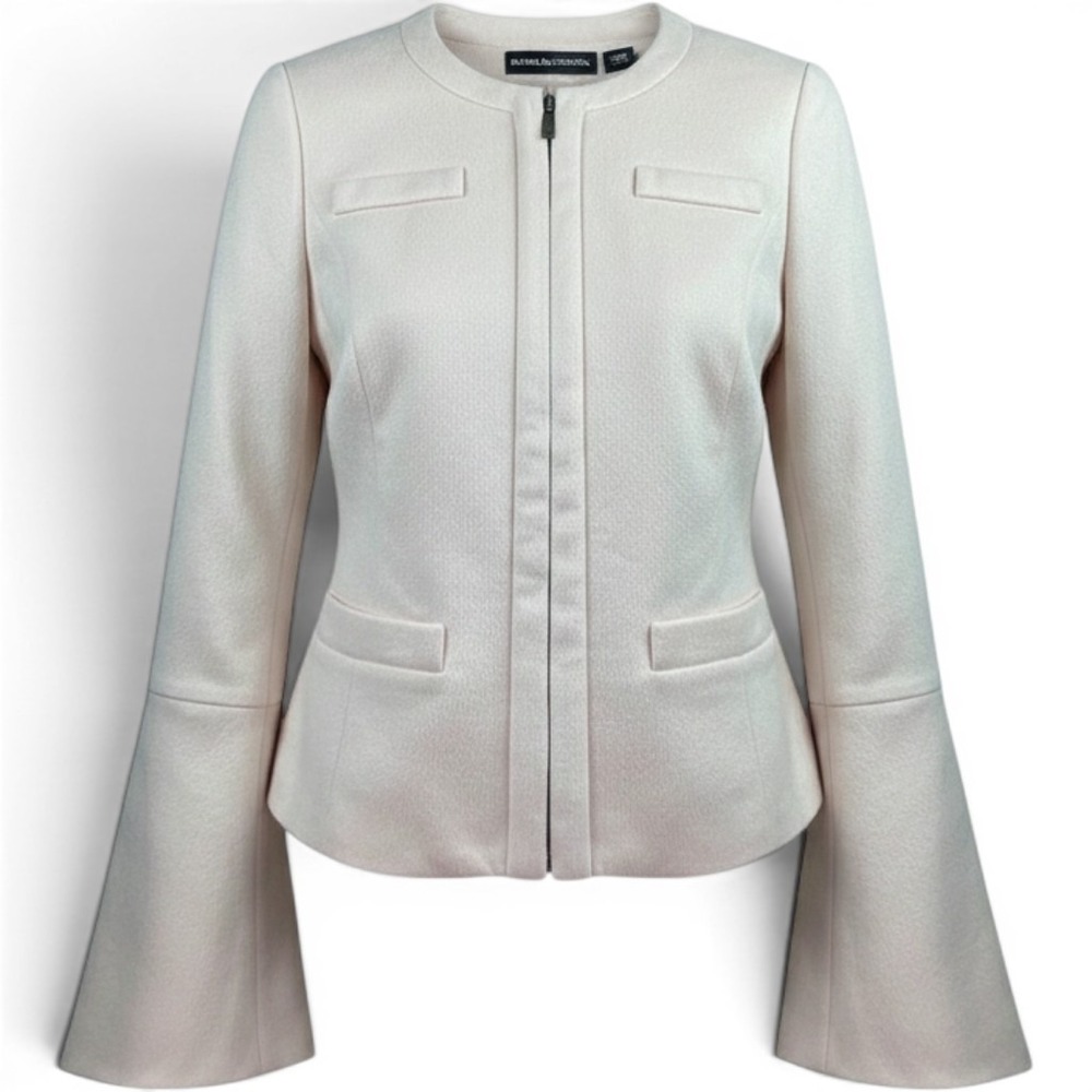 Dana Buchman 100% Cashmere Jacket Light Pink Zip Front Collarless Blazer Size 10